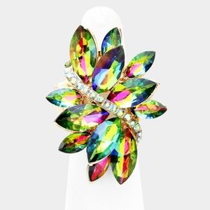 Gold Vitrail Crystal Stretch Marquise Fashion Ring Rhinestone Finger Adjustable